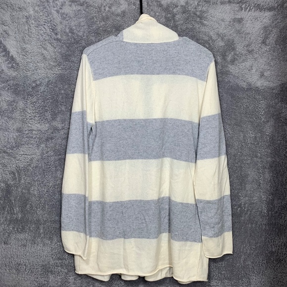 Women’s Open Front Striped Cardigan Sweater Gray White Long Sleeve Pockets Size - Picture 5 of 5